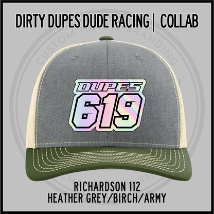 Heather grey baseball cap with birch crown, olive green brim, and 619 logo