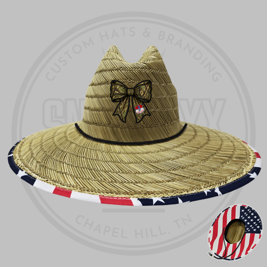Football Bow | Straw Hat
