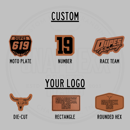Custom baseball hat logo patch options: number, team, and logo shapes