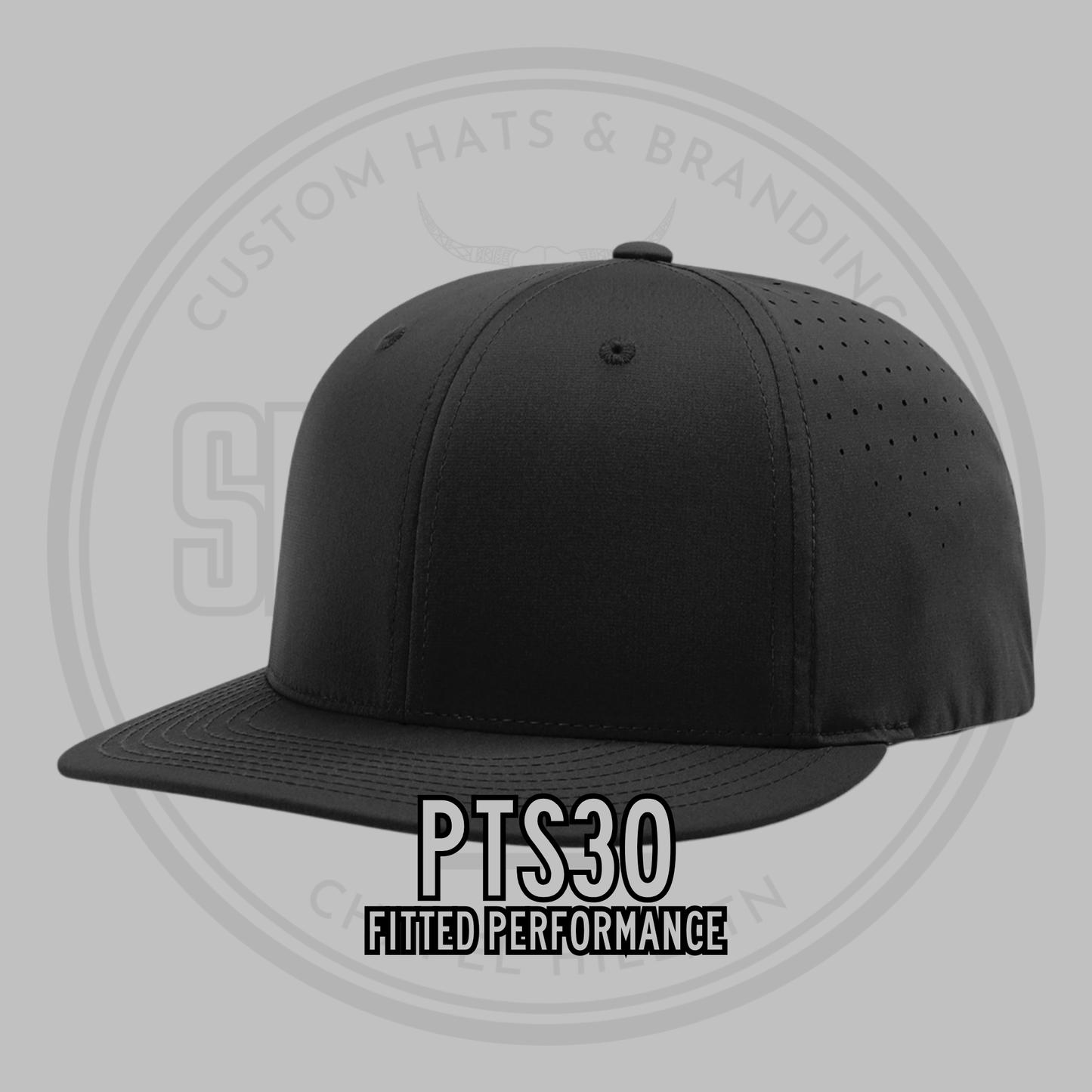 Richardson PTS30 dark fitted baseball cap with perforated crown and flat brim