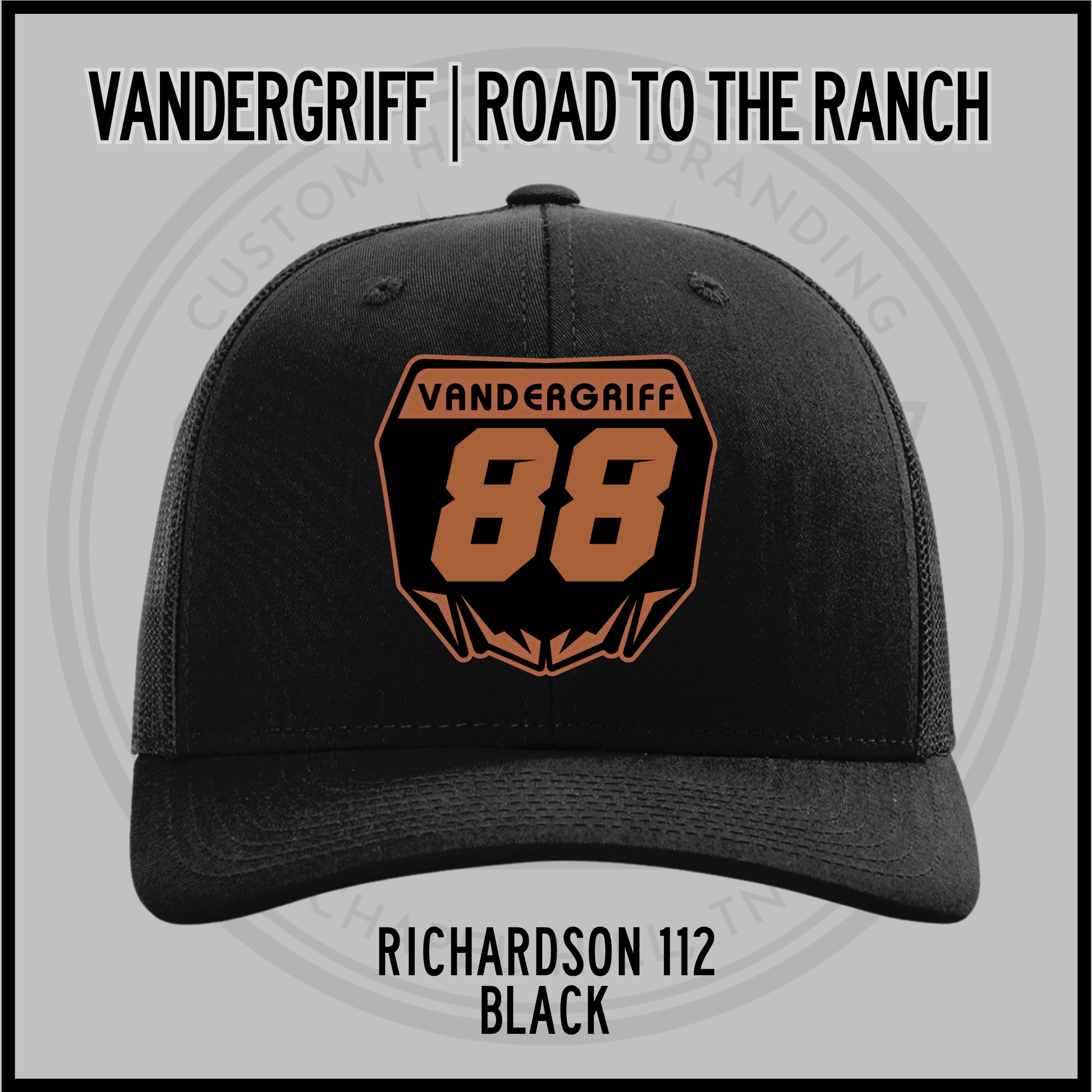 Vandergriff Richardson 112 snapback cap, black with embroidered 88 front patch