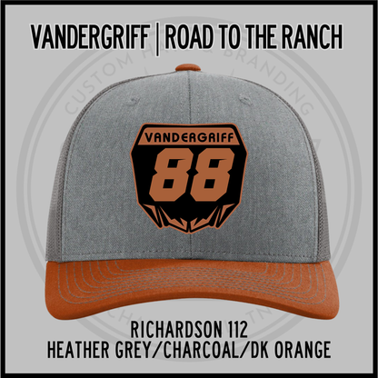 Heather grey and dark orange baseball cap with embroidered "Vandergriff 68" patch and orange brim