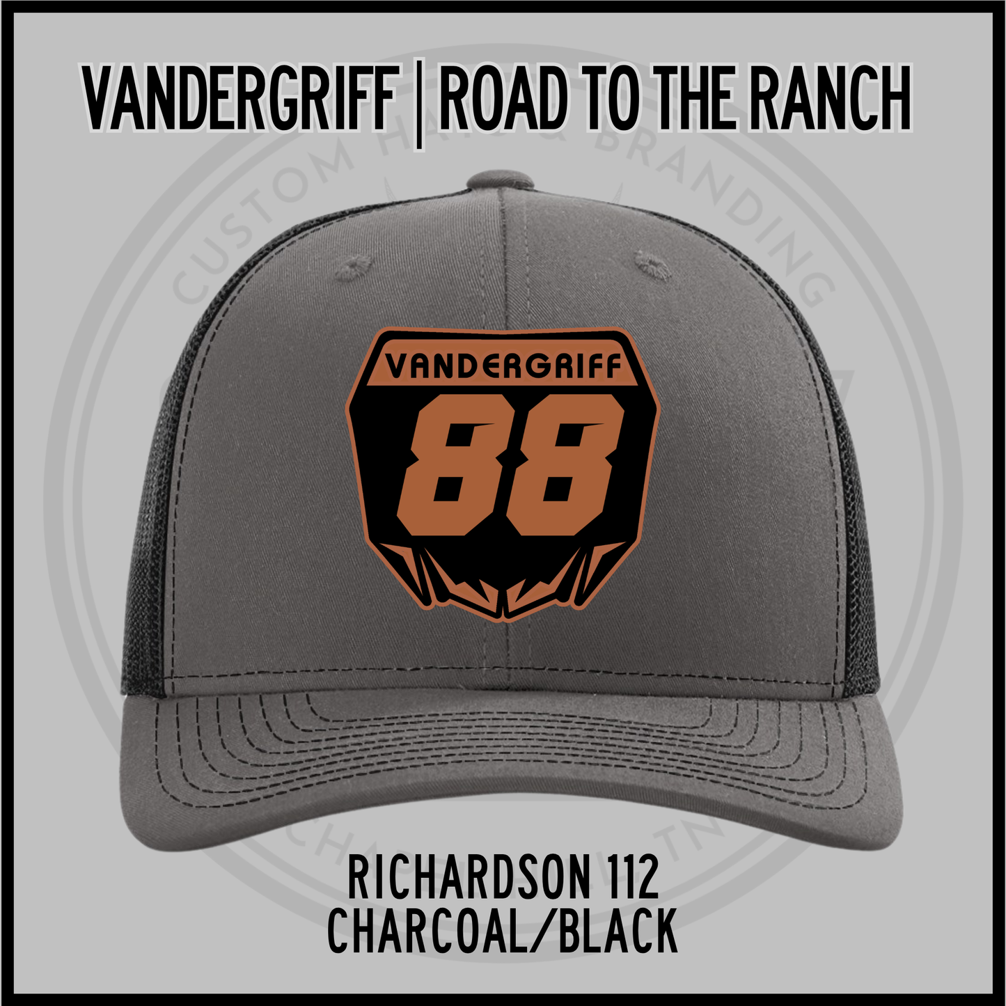 Vandergriff Richardson 112 snapback cap, charcoal/black with embroidered 88 front patch