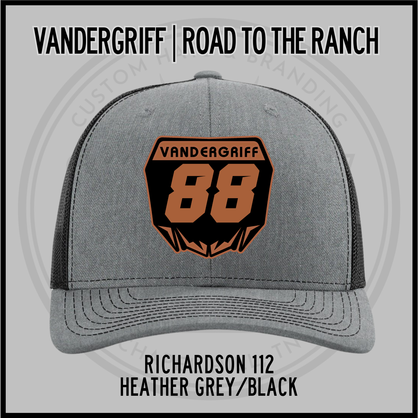 Vandergriff Richardson 112 snapback cap, heather grey/black with embroidered 88 front patch