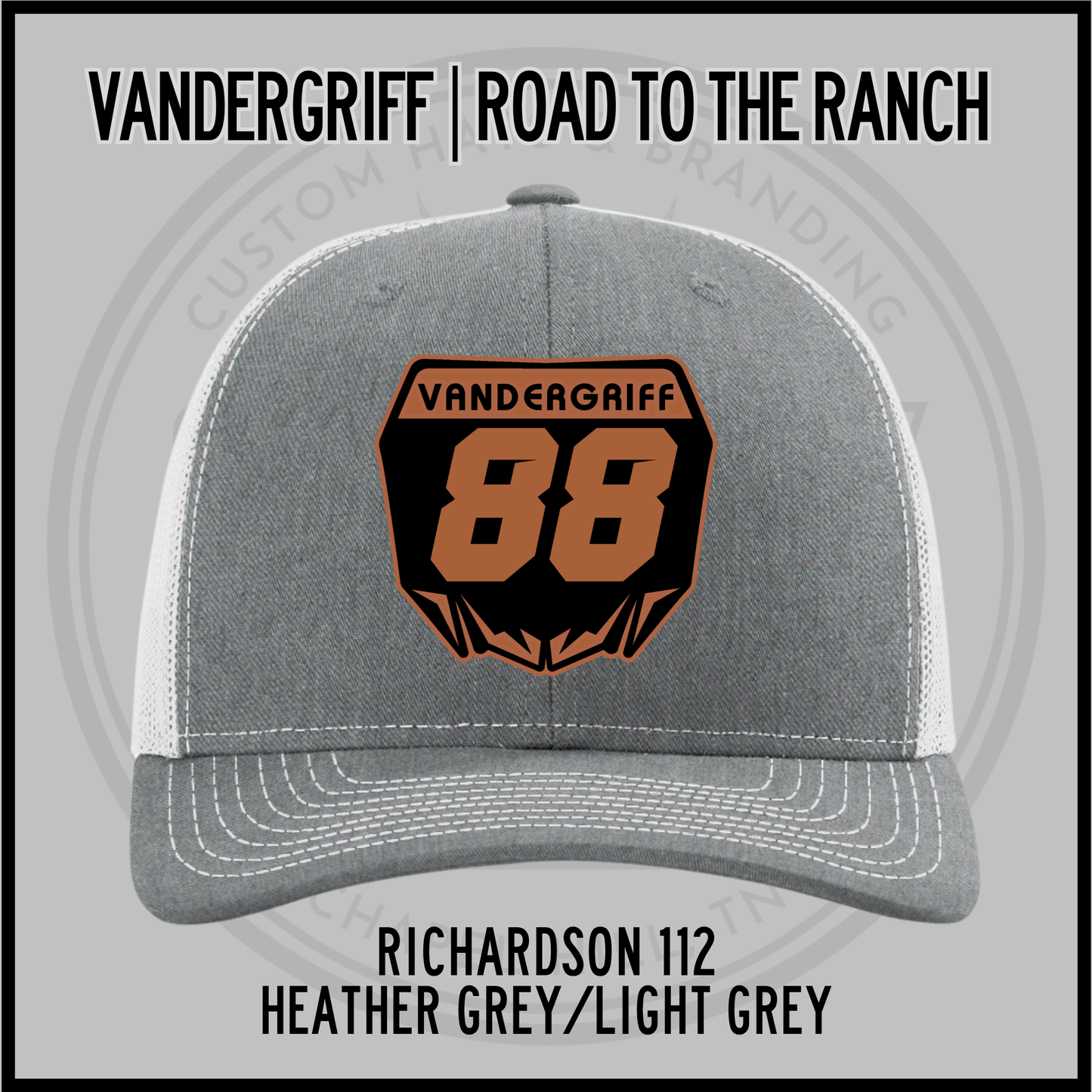 Vandergriff Richardson 112 snapback cap, heather grey/light grey with embroidered 88 front patch