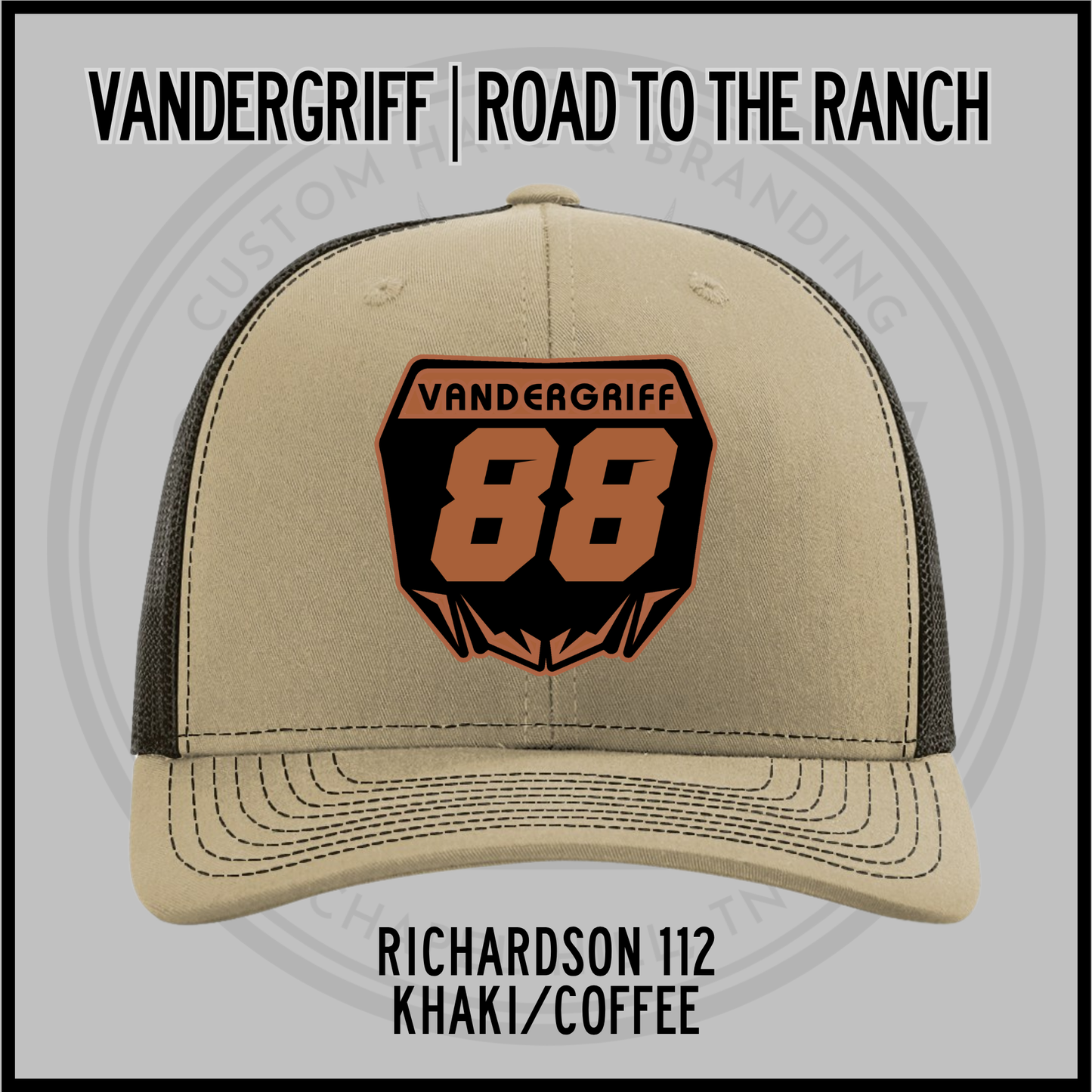 Vandergriff Richardson 112 snapback cap, khaki/coffee with embroidered 88 front patch
